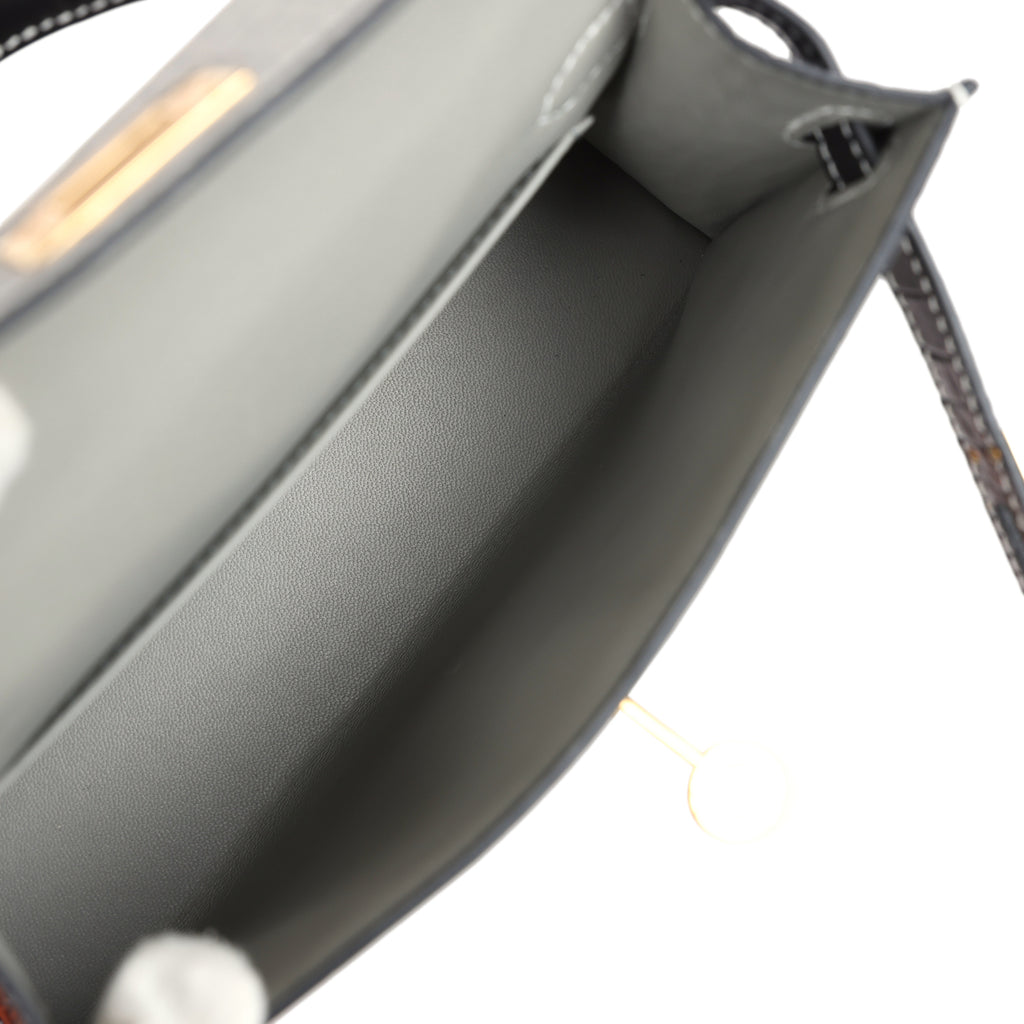 Hermes Special Order (HSS) Kelly Sellier 20 Gris Perle and Black Matte Alligator Gold Hardware - Image 9