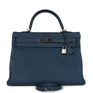 Pre-owned Hermes Kelly Retourne 35 Bleu De Prusse Togo Palladium Hardware
