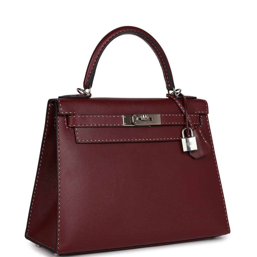 Pre-owned Hermes "Miss You" Kelly Sellier 28 Rouge H Monsieur Palladium Hardware - Image 3