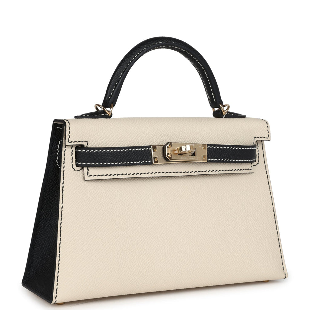 Hermes Special Order (HSS) Kelly Sellier 20 Craie and Black Epsom Permabrass Hardware - Image 3