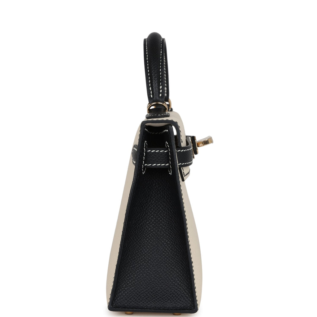 Hermes Special Order (HSS) Kelly Sellier 20 Craie and Black Epsom Permabrass Hardware - Image 4