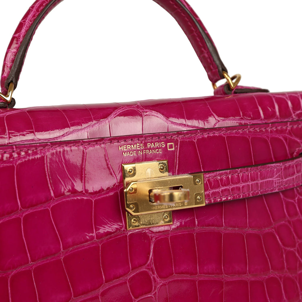 Pre-owned Hermes Kelly Sellier 20 Rose Scheherazade Shiny Alligator Gold Hardware - Image 8