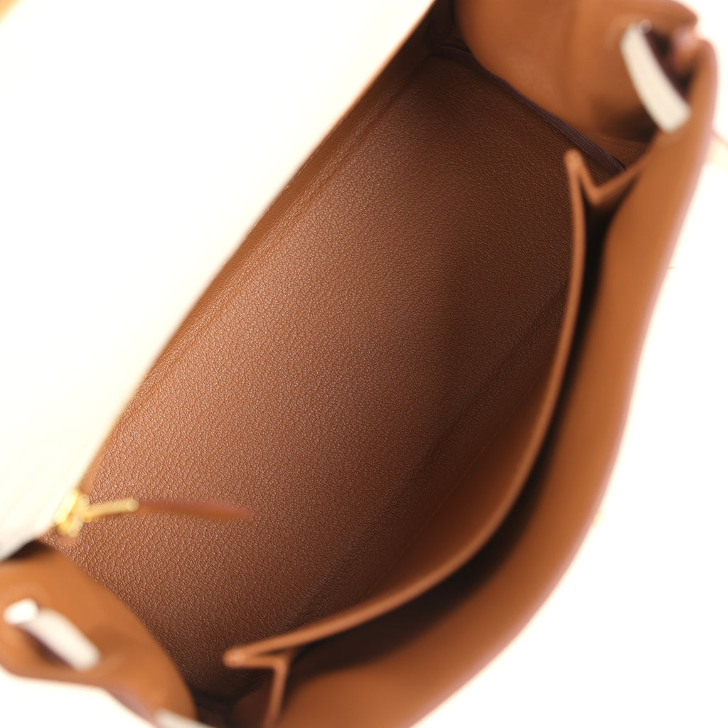 Hermes Special Order (HSS) Kelly Retourne 25 Craie Verso Togo Brushed Gold Hardware - Image 9