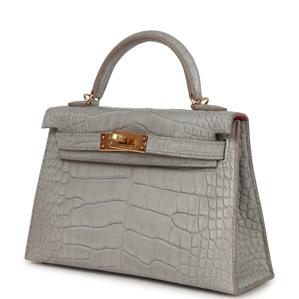 Hermes Special Order (HSS) Kelly Sellier 20 Gris Perle Verso Matte Alligator Gold Hardware - Image 6