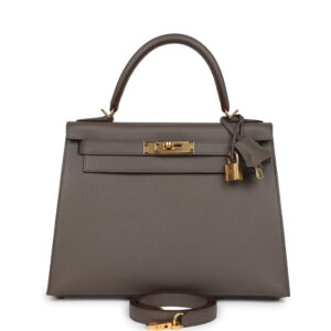 Pre-owned Hermes Kelly Sellier 28 Etain Epsom Gold Hardware