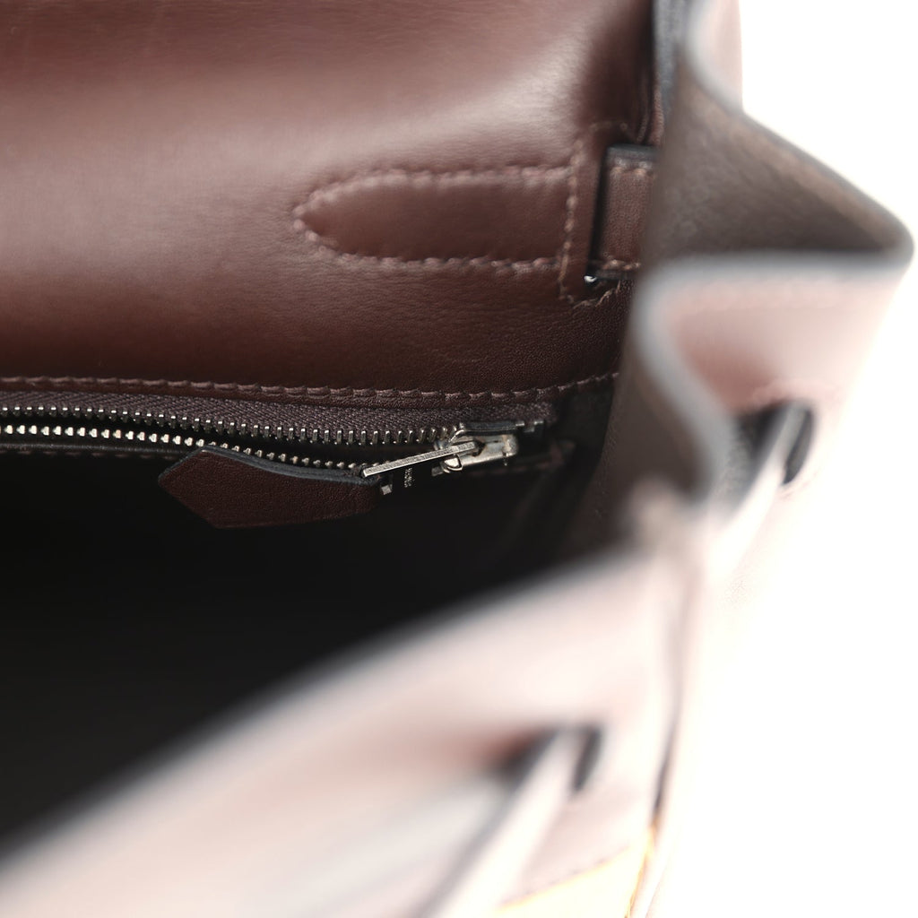 Vintage Hermes Kelly Retourne 35 Ebene Evercalf and Blond Troika Palladium Hardware - Image 10