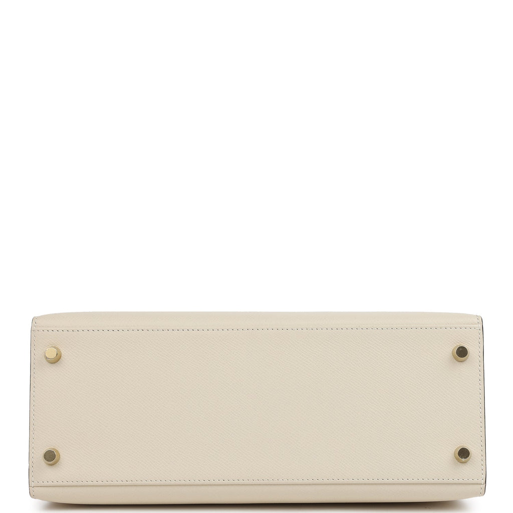 Pre-owned Hermes Special Order (HSS) Kelly Sellier 28 Craie and Rose Azalee Epsom Brushed Gold Hardware - Image 7