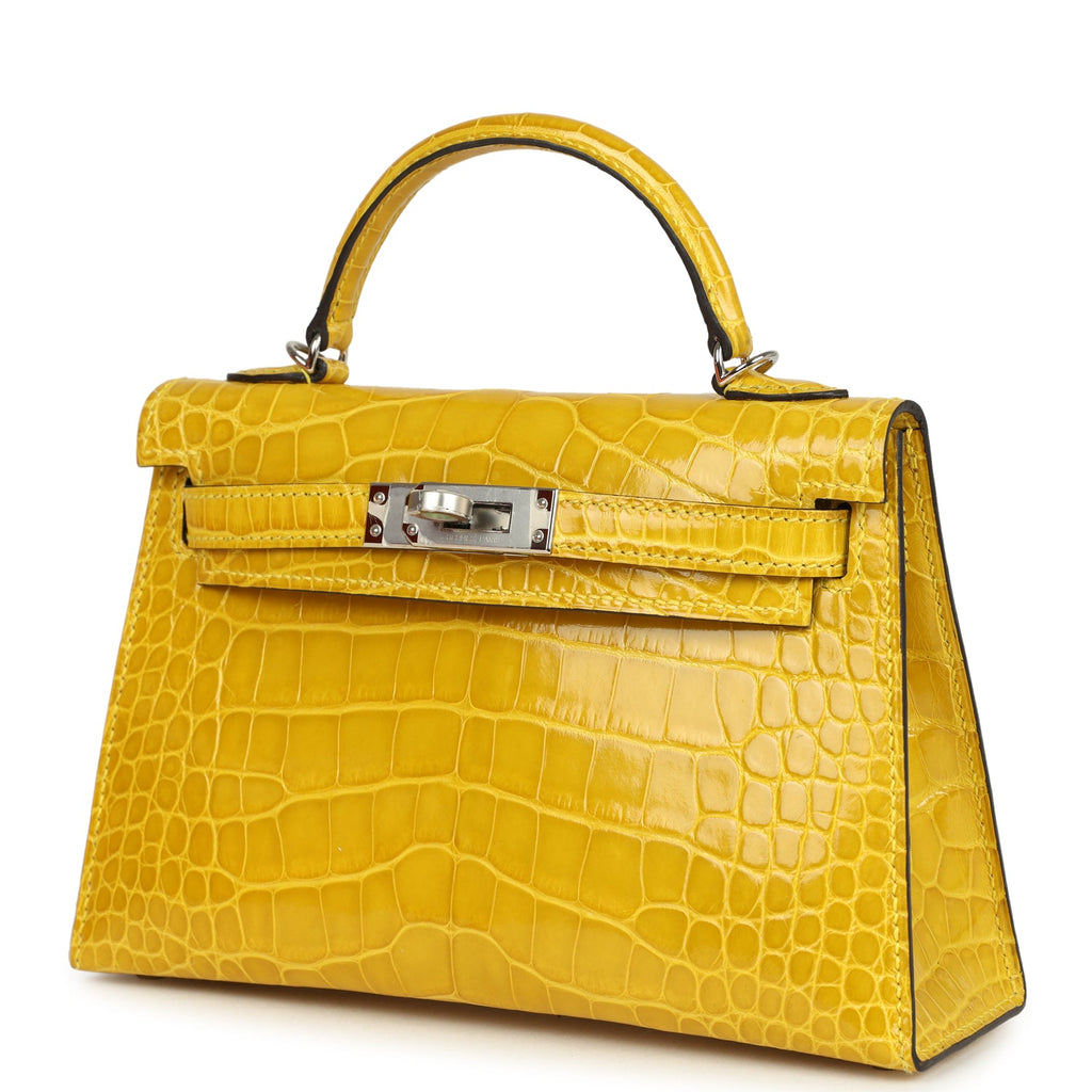 Pre-owned Hermes Kelly Sellier 20 Mimosa Shiny Alligator Palladium Hardware - Image 6