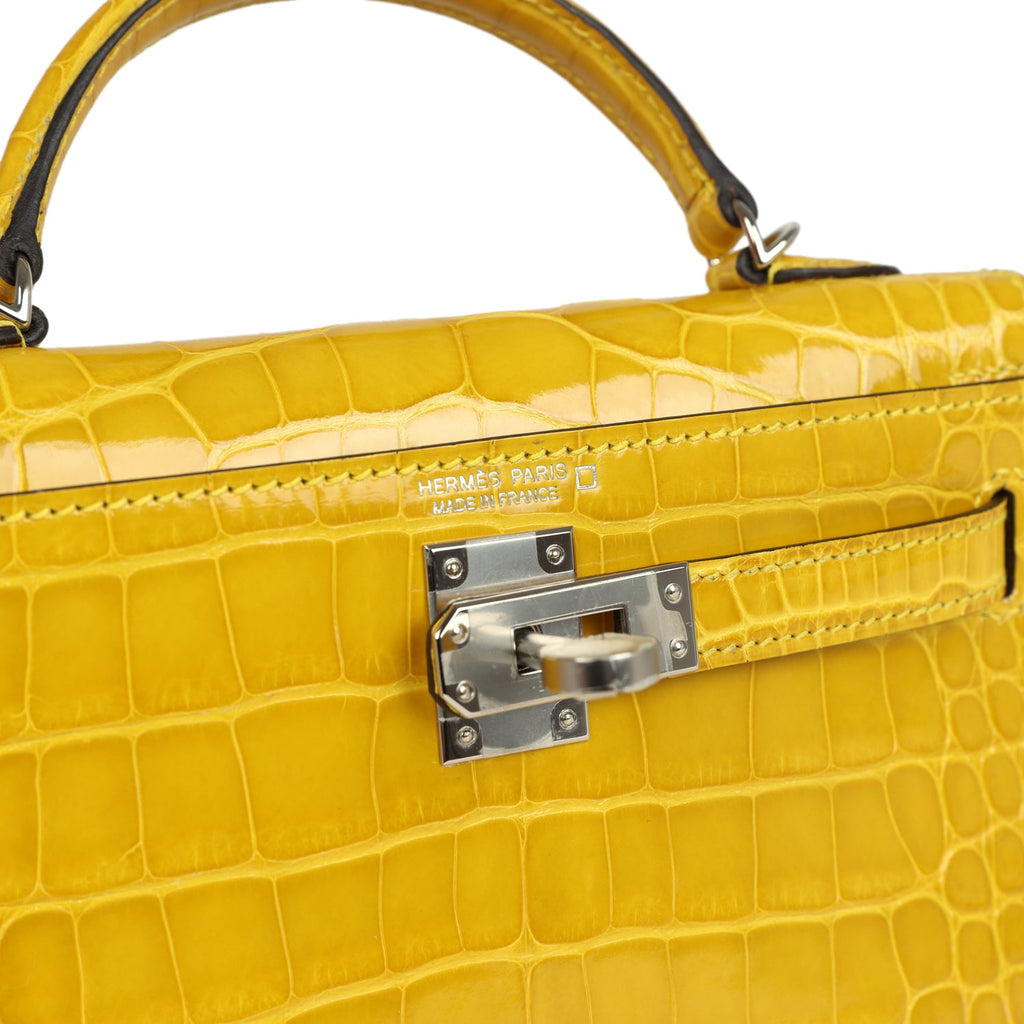 Pre-owned Hermes Kelly Sellier 20 Mimosa Shiny Alligator Palladium Hardware - Image 8