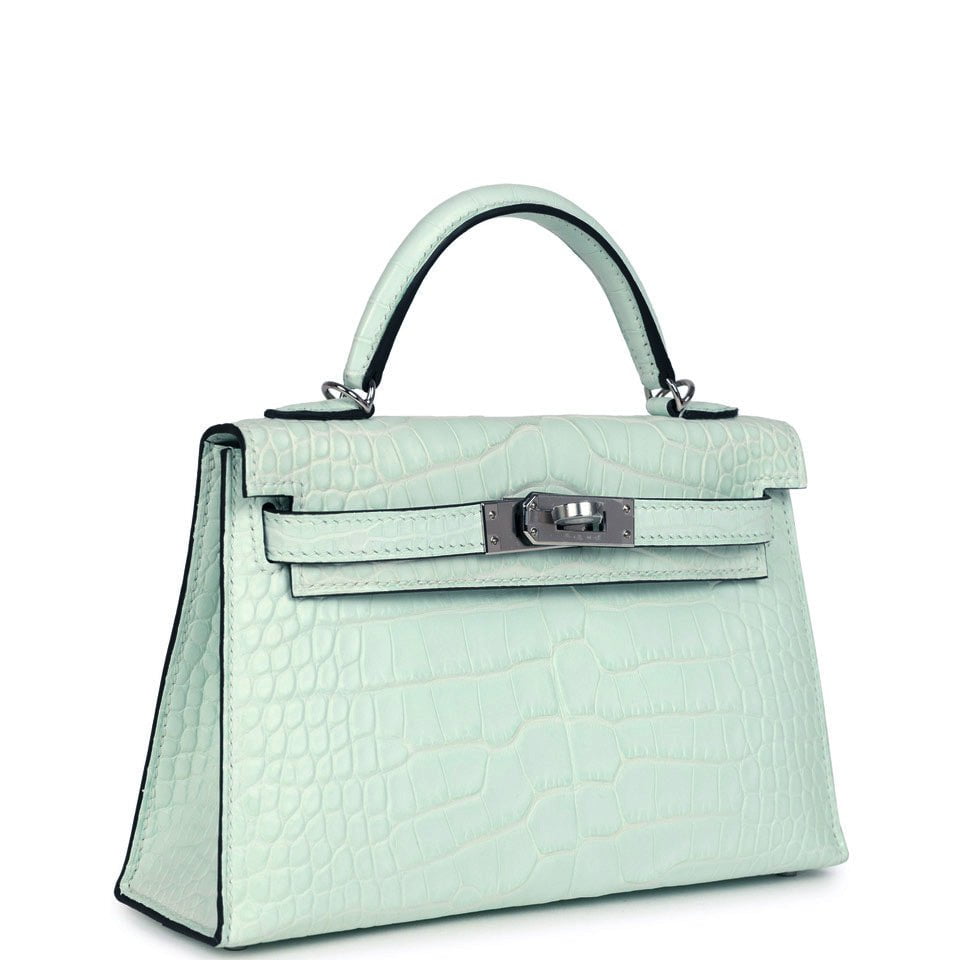 Hermes Kelly Sellier 20 Vert Peppermint Matte Alligator Palladium Hardware - Image 3
