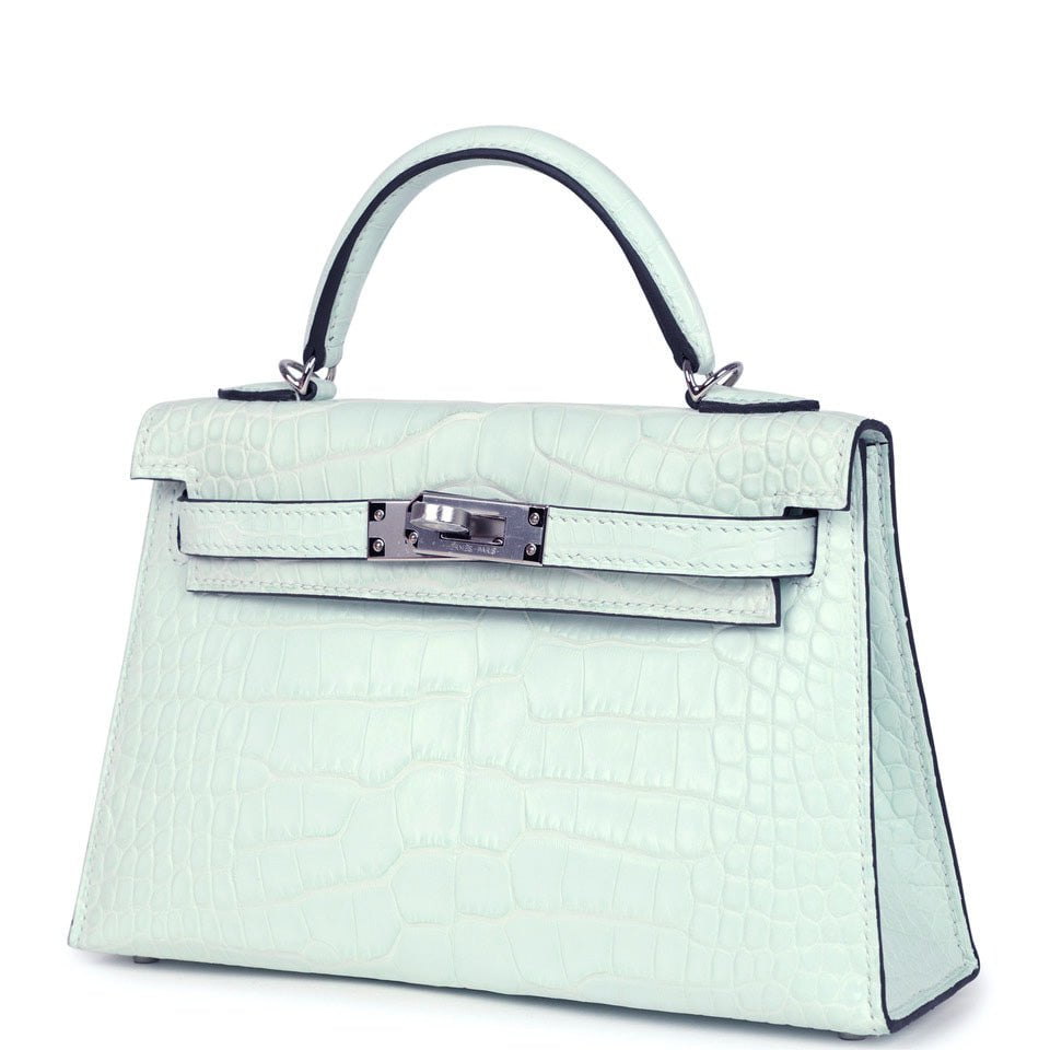 Hermes Kelly Sellier 20 Vert Peppermint Matte Alligator Palladium Hardware - Image 4