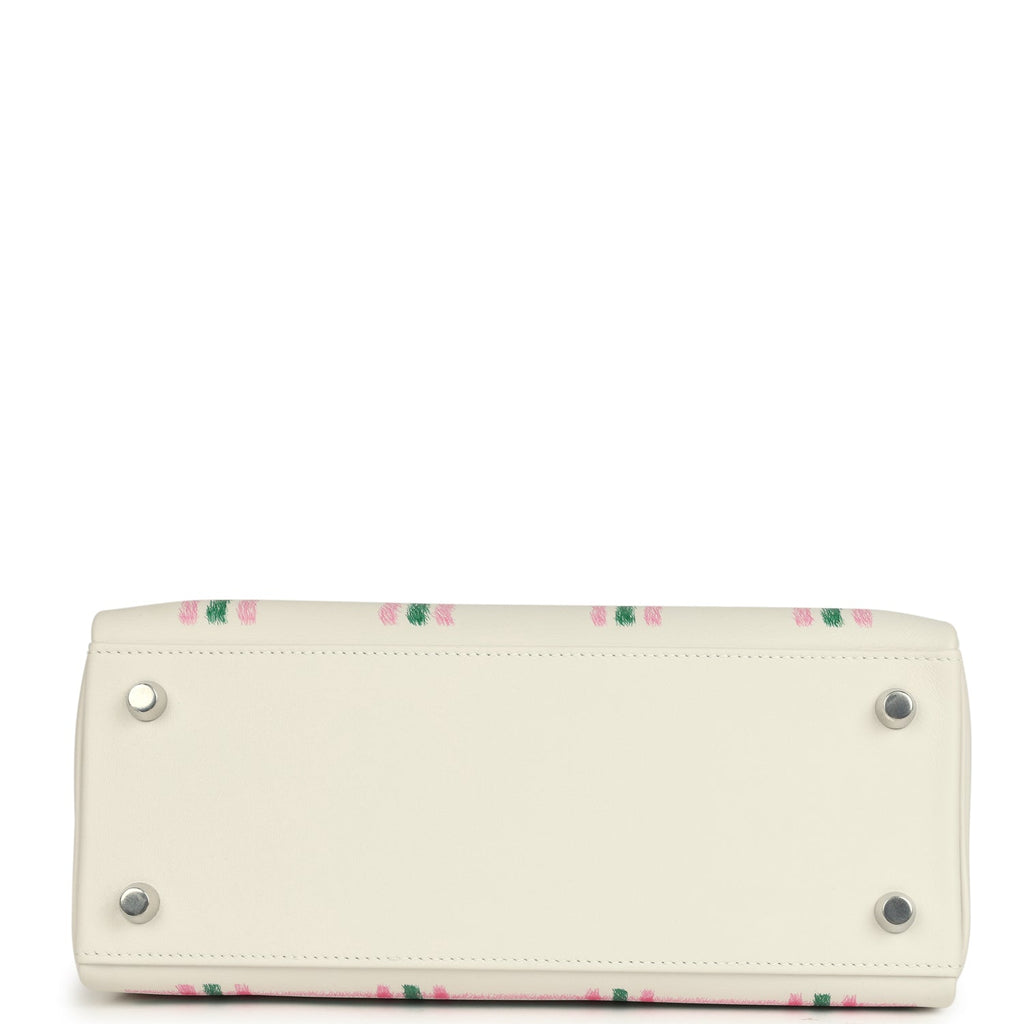 Hermes Kelly Retourne 25 "Tartan Light" Gris Pale, Vert Moyen and Bubblegum Swift Palladium Hardware - Image 7