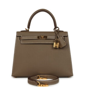 Pre-owned Hermes Kelly Sellier 25 Etoupe Epsom Gold Hardware