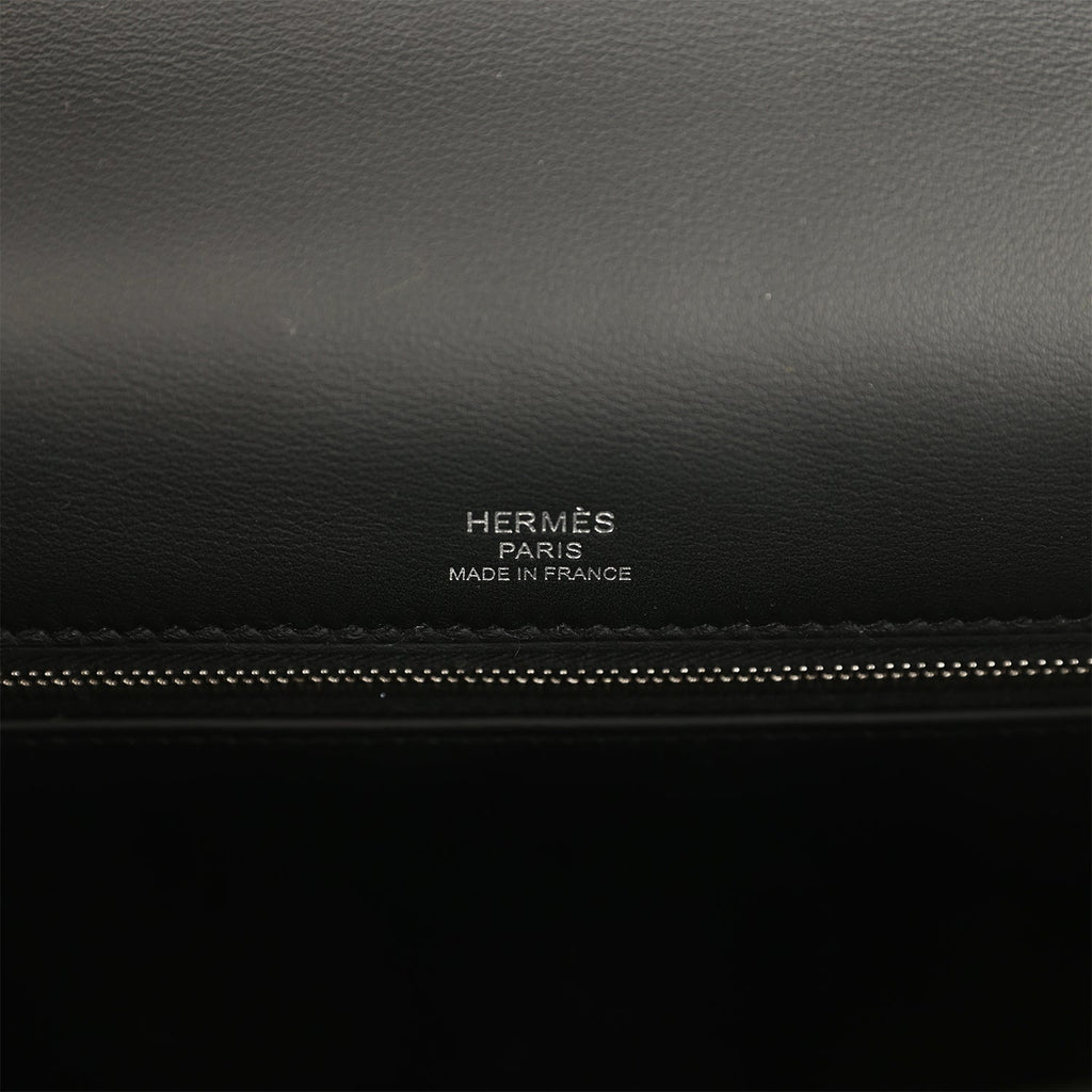 Hermes Kelly Sellier 28 Black Swift and Ecru-Black Toile H Canvas Palladium Hardware - Image 8