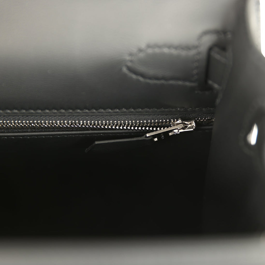 Hermes Kelly Sellier 28 Black Swift and Ecru-Black Toile H Canvas Palladium Hardware - Image 9