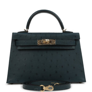 Hermes Special Order (HSS) Kelly Sellier 20 Vert Cypres Verso Ostrich Permabrass Hardware