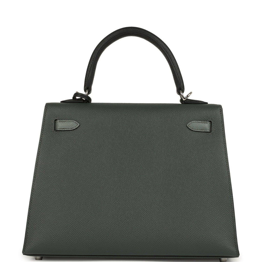 Hermes Kelly Sellier 25 Tri-Color Black, Vert Amande and Vert Mangrove Epsom Palladium Hardware - Image 5