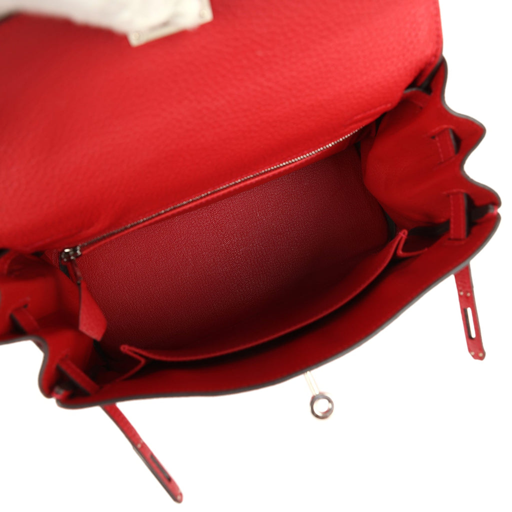 Pre-owned Hermes Kelly Retourne 25 Rouge Casaque Togo Palladium Hardware - Image 9