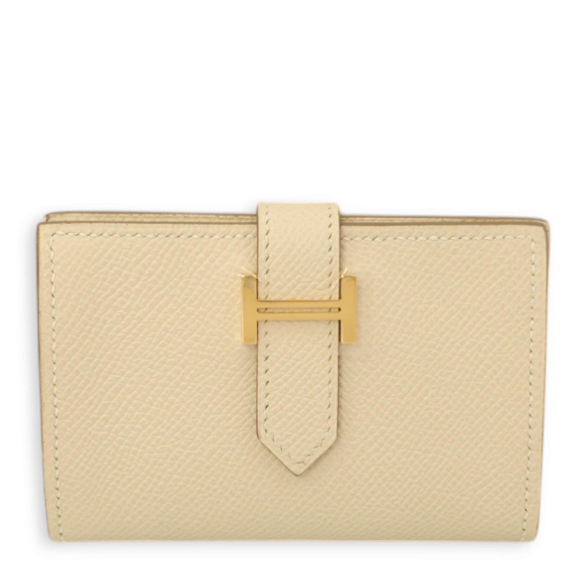 Bearn Mini Craie Wallet in Epsom, Gold hardware