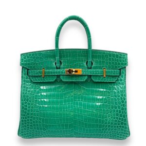 Birkin 25 Vert Jade in Shiny Porosus, Gold hardware