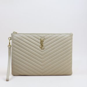 YSL Beige Zip Tablet Cassandre Pouch