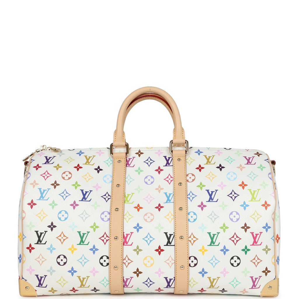 Louis Vuitton X Murakami Keepall Bandouliere 45 White Monogram Multicolored Gold Hardware - Image 5