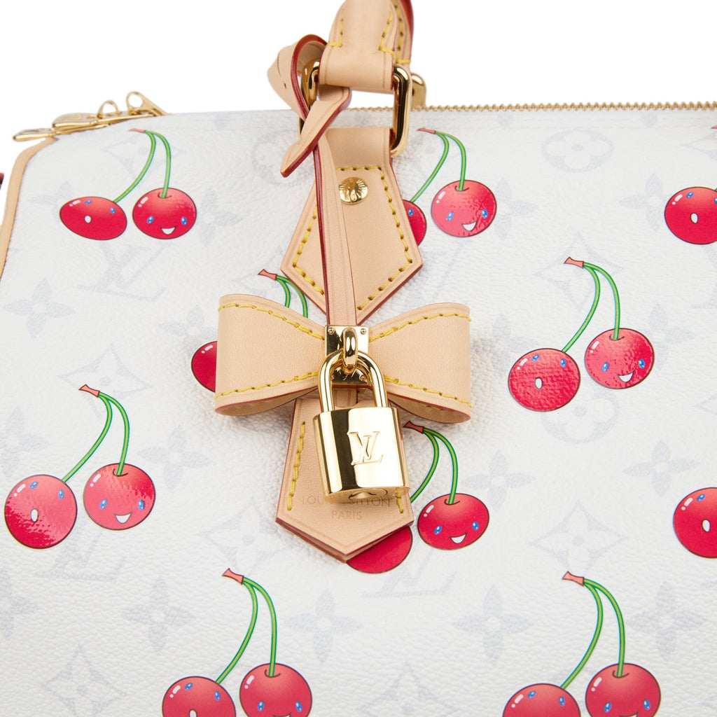Louis Vuitton X Takashi Murakami Soft Speedy Bandouliere 30 Cherry White Monogram Gold Hardware - Image 8