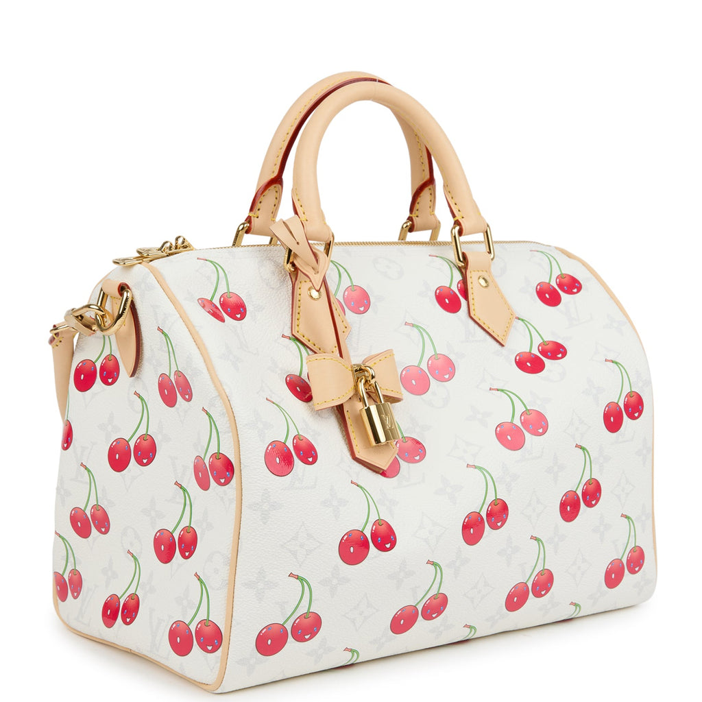 Louis Vuitton X Takashi Murakami Soft Speedy Bandouliere 30 Cherry White Monogram Gold Hardware - Image 3