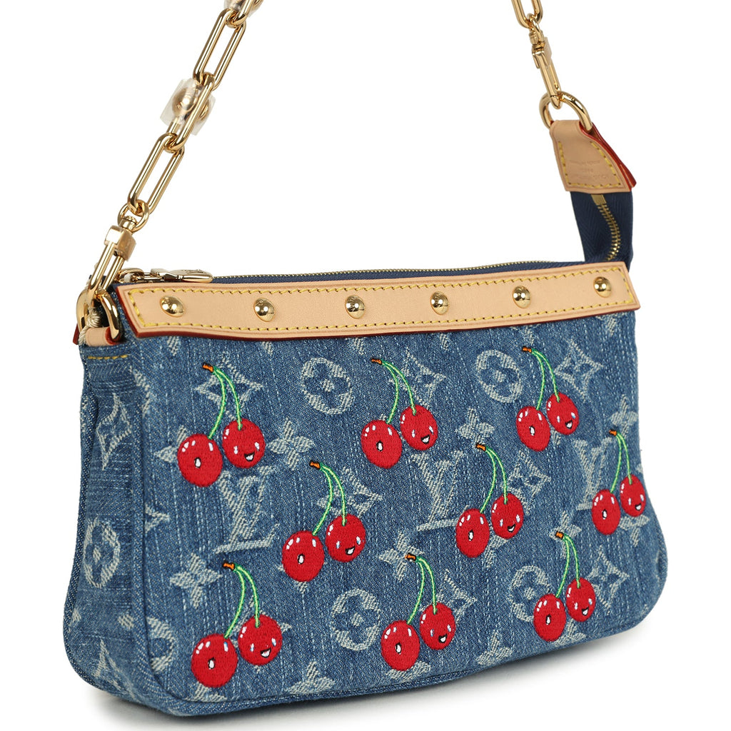 Louis Vuitton X Takashi Murakami Cherry Pochette Accessories Denim Monogram Gold Hardware - Image 4