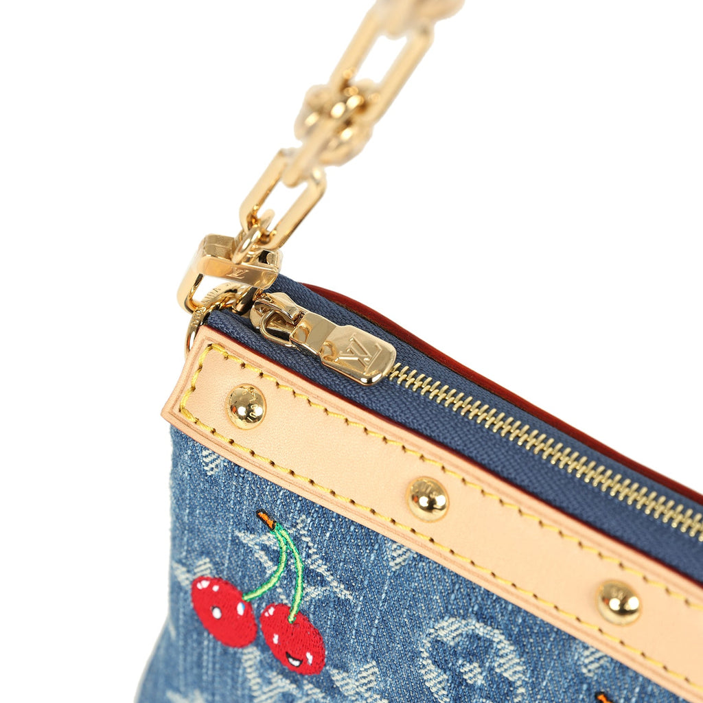 Louis Vuitton X Takashi Murakami Cherry Pochette Accessories Denim Monogram Gold Hardware - Image 8