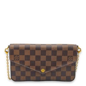 Felicie Damier Ebene Wallet On Chain in Coated Canvas, Gold hardware
