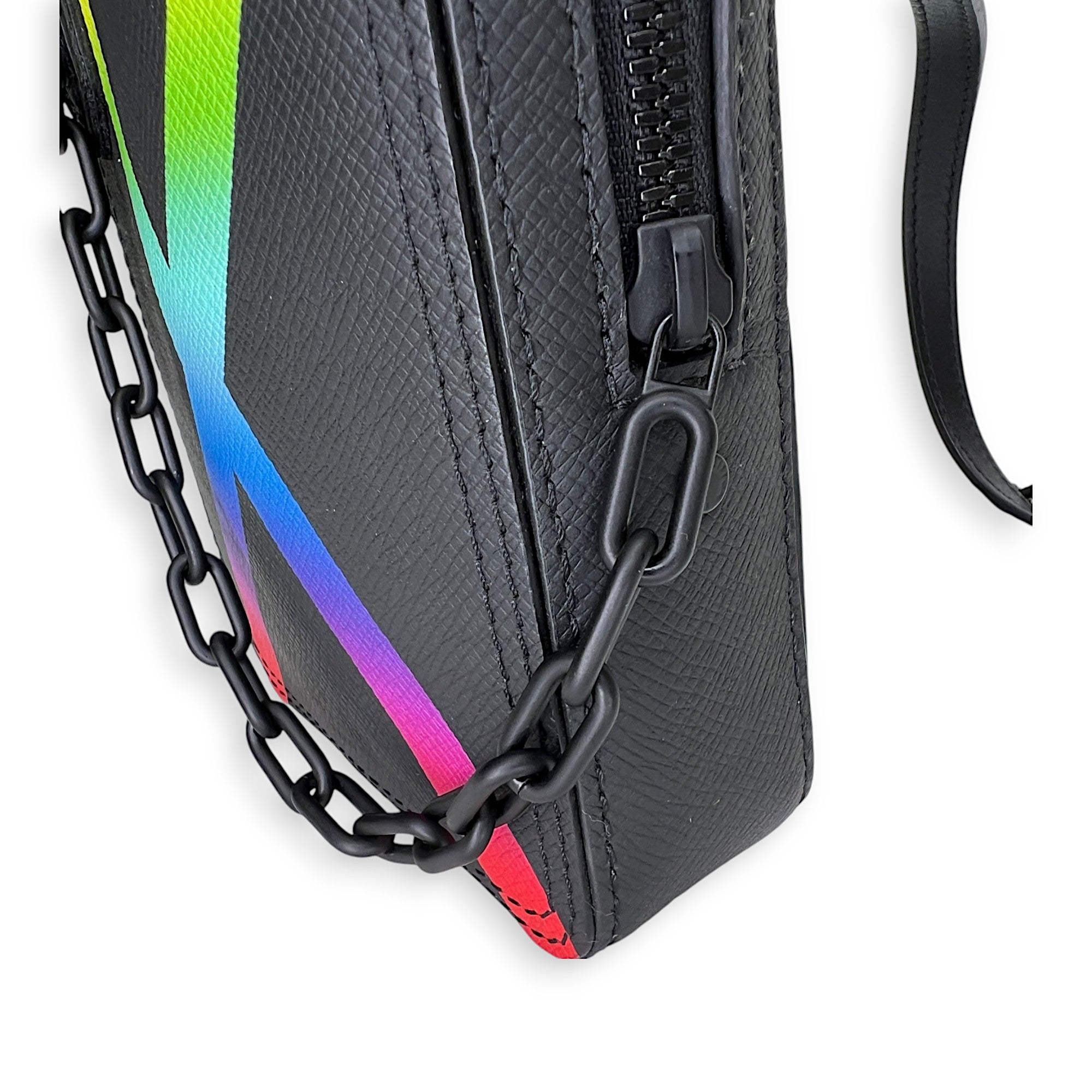 Danube Crossbody Bag Black in Taiga Leather , Lacquered Metal Hardware - Image 8