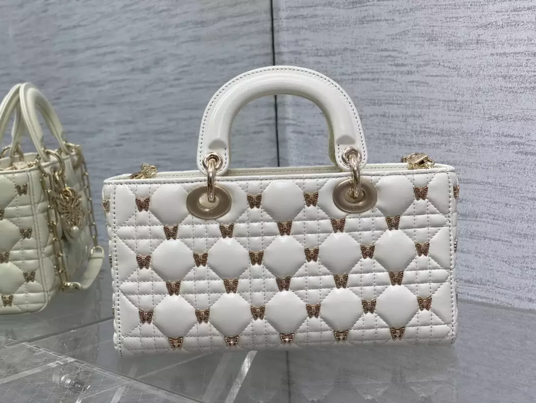 Medium Lady D-Joy Bag White Cannage Lambskin - Repbags.ru - Image 5