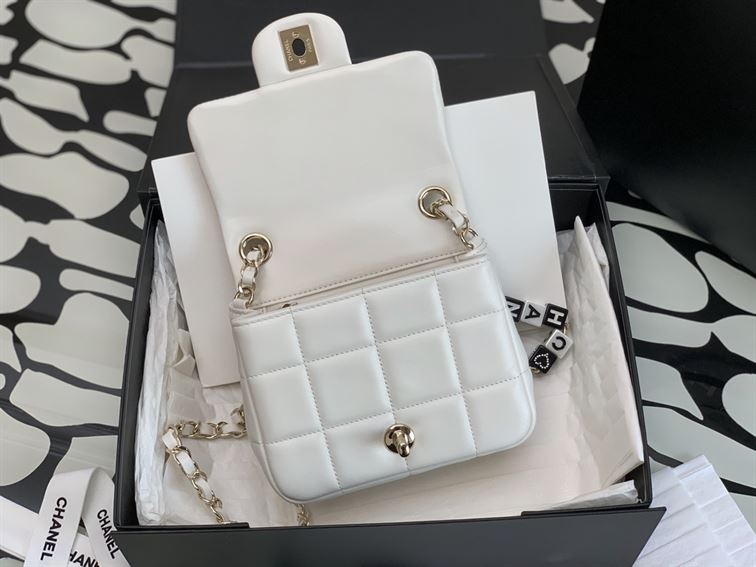 Mini Flap Bag Lambskin Gold-Tone Metal White - Image 11