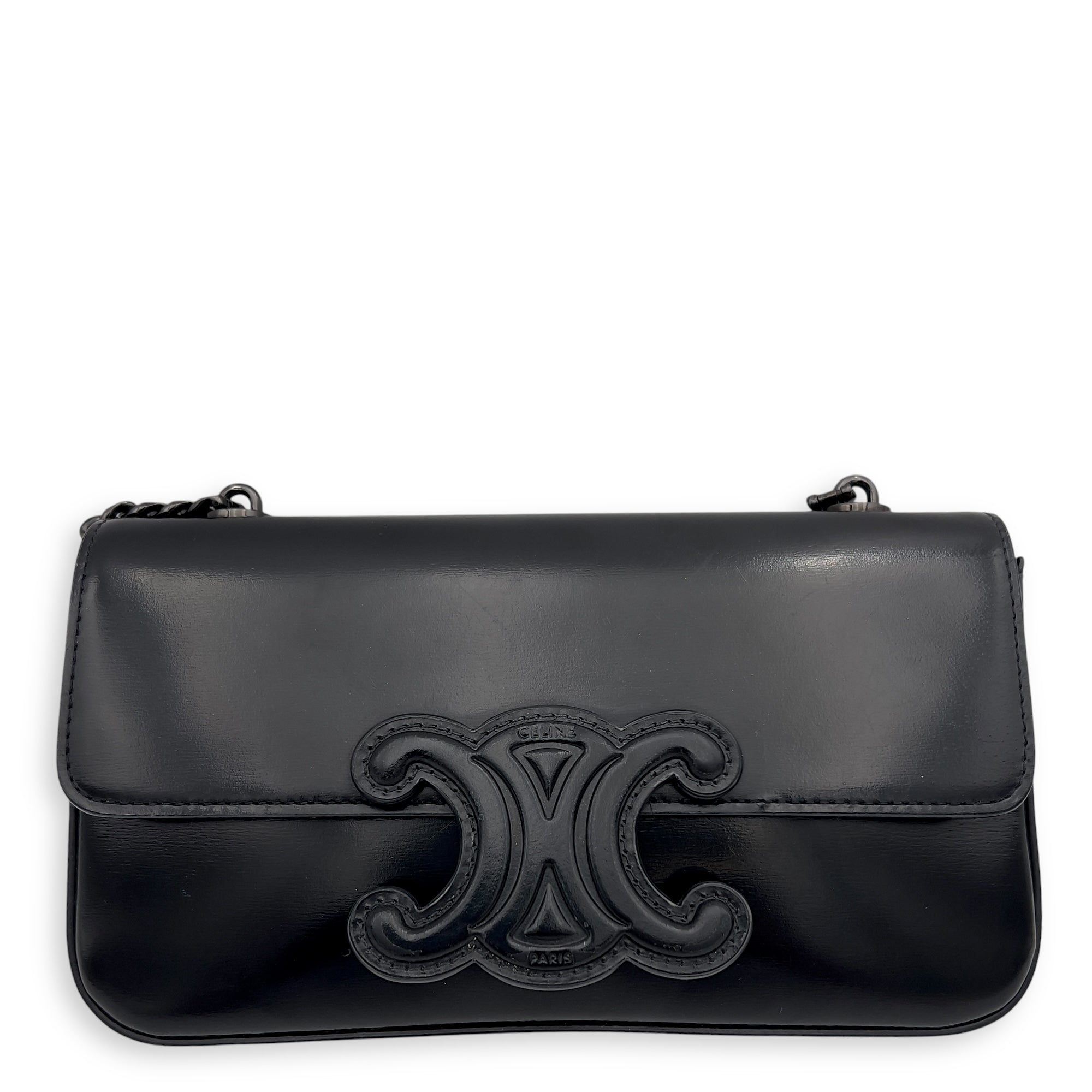 Triomphe Shoulder Bag Black in Calfskin, Lacquered Metal hardware