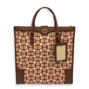 Interlocking G Red Tote Bag in Jacquard, Gold hardware