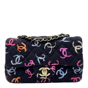 2024 Rectangle Mini Flap Multi-colour Shoulder Bag in Fabric, Gold hardware