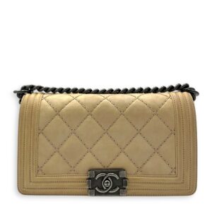 Boy Crossbody Bag Medium Beige in Calfskin, Silver hardware