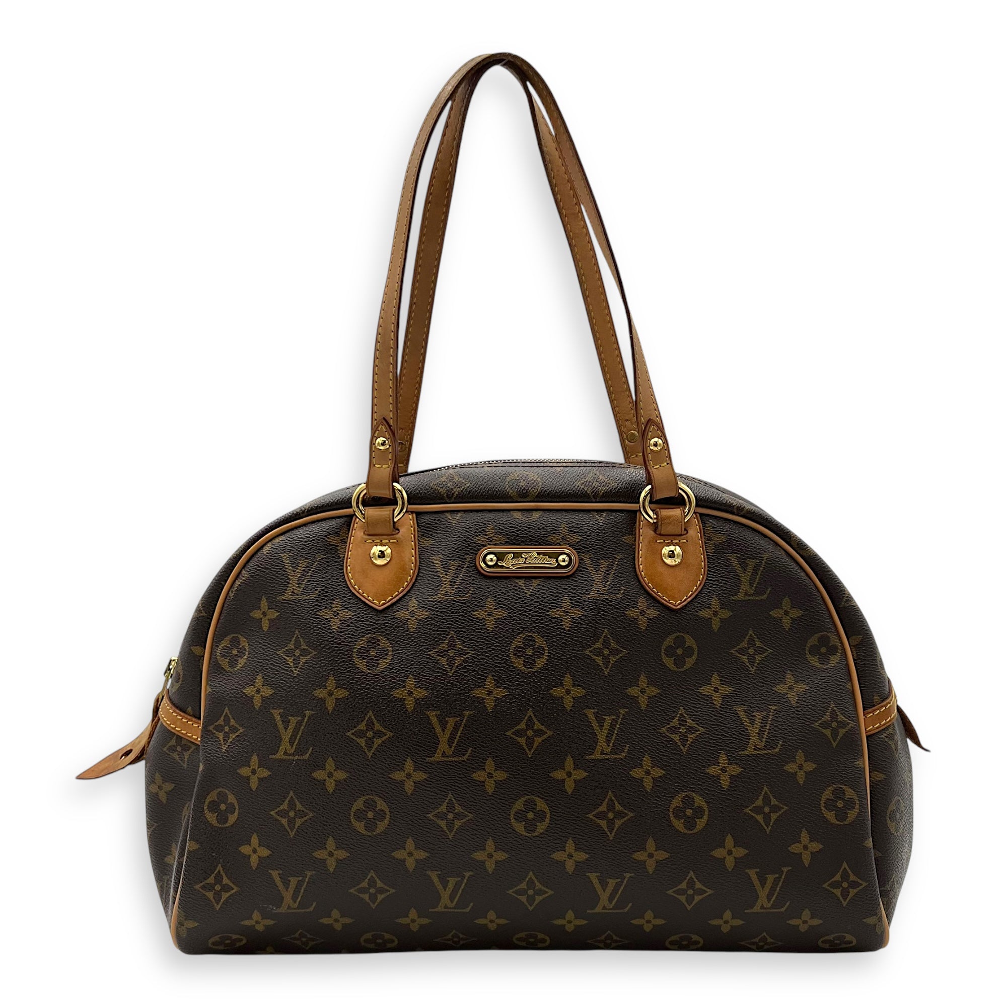 Montorgueil Shoulder Bag Brown in Monogram Coated Canvas, Gold hardware