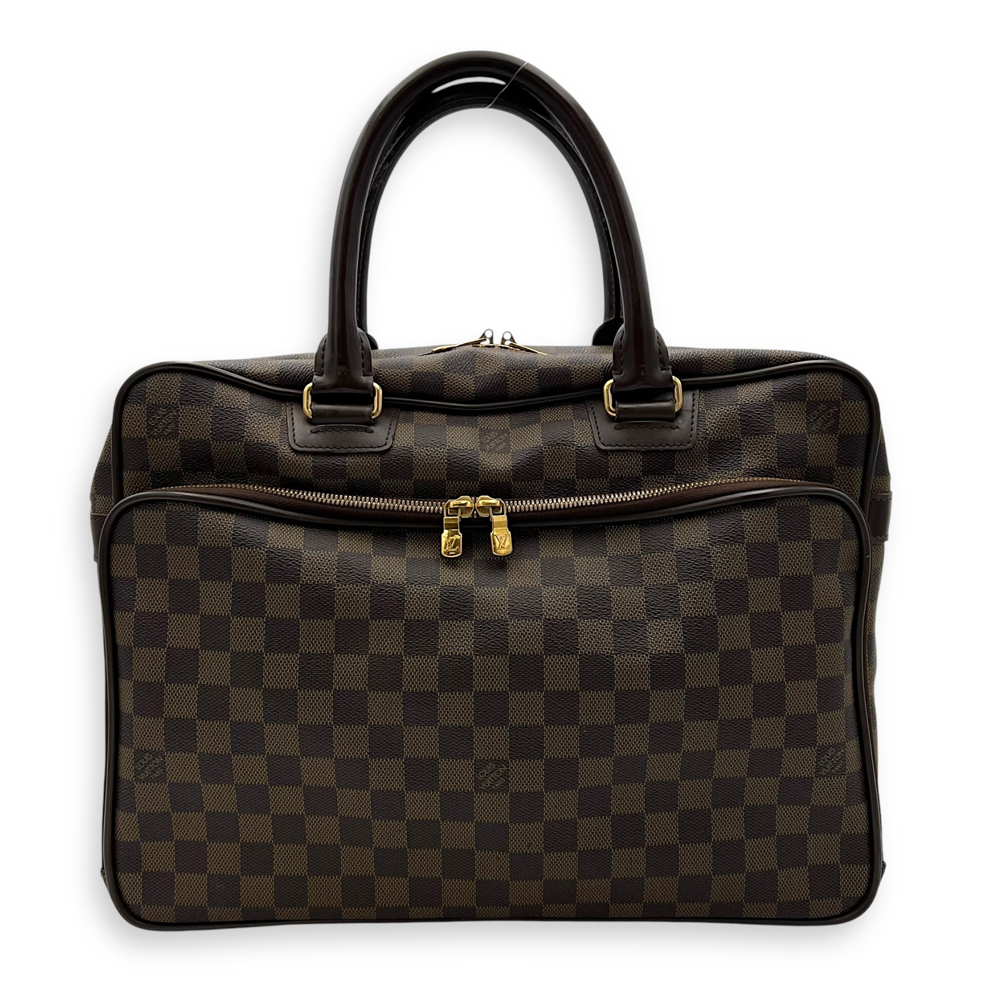 ICare Damier Ebene Top Handle Bag in Coated Canvas, Gold hardware