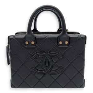 CC Black Top Handle Bag in Calfskin, Gold hardware