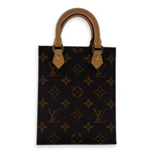 Sac Plat Petite Brown Top Handle Bag in Monogram Coated Canvas, Gold hardware