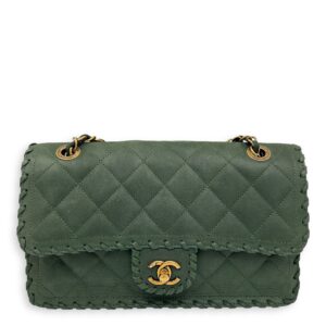 Happy Stitch Green Shoulder Bag in Calfskin, Gold hardware