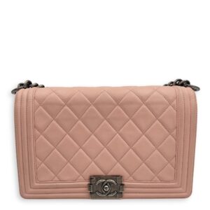 Boy Medium Pink Shoulder Bag in Calfskin, Ruthenium hardware