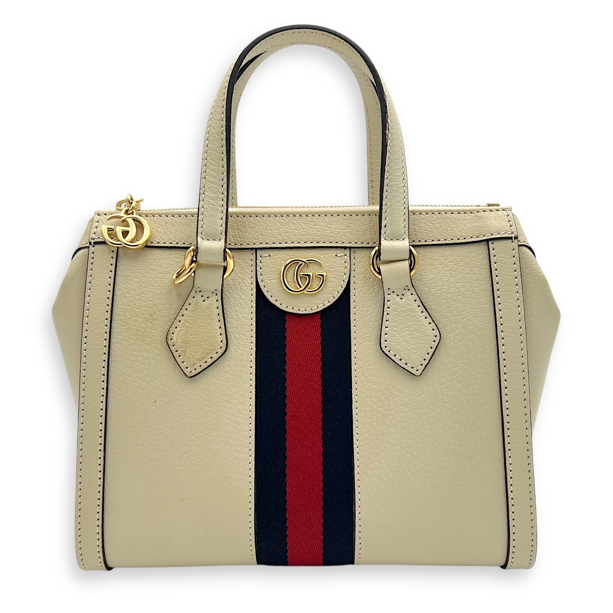 Ophidia Top Handle Bag White in Calfskin, Gold hardware