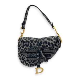 Saddle Grey Shoulder Bag in Jacquard, Gold hardware