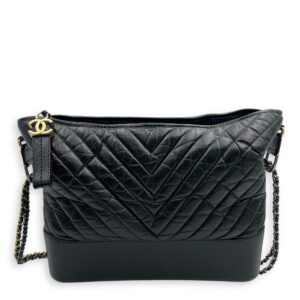 Gabrielle Shoulder Bag Large Black in Calfskin, Mixed hardware
