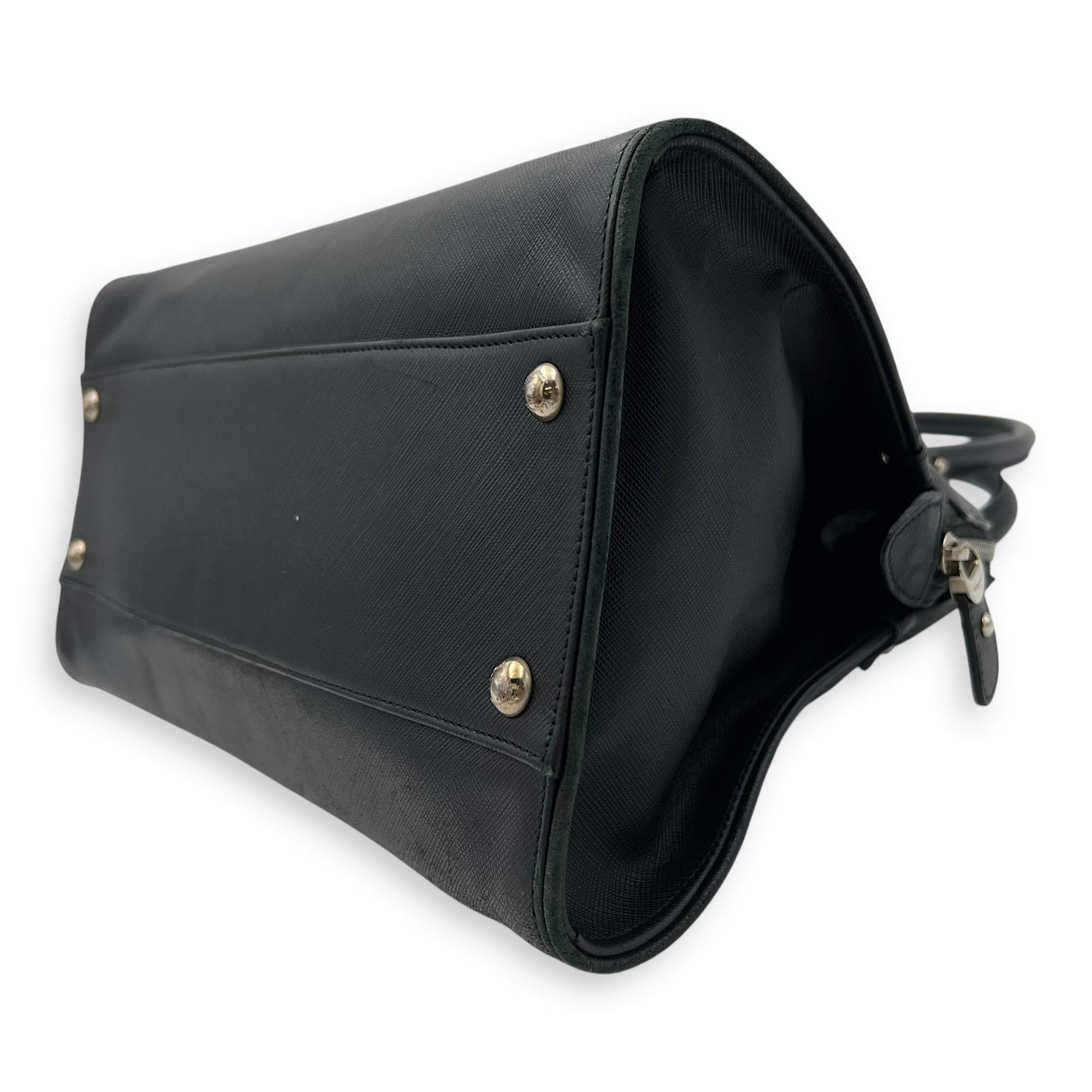 Darina Black Top Handle Bag in Calfskin, Silver hardware - Image 16