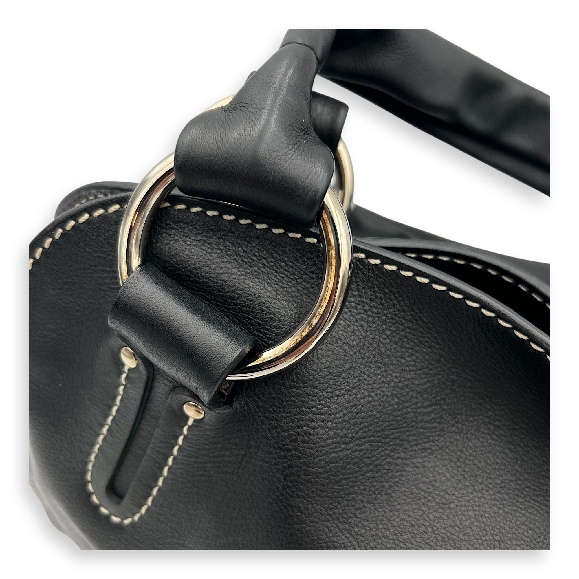 Bittersweet Black Top Handle Bag in Calfskin, Silver hardware - Image 10