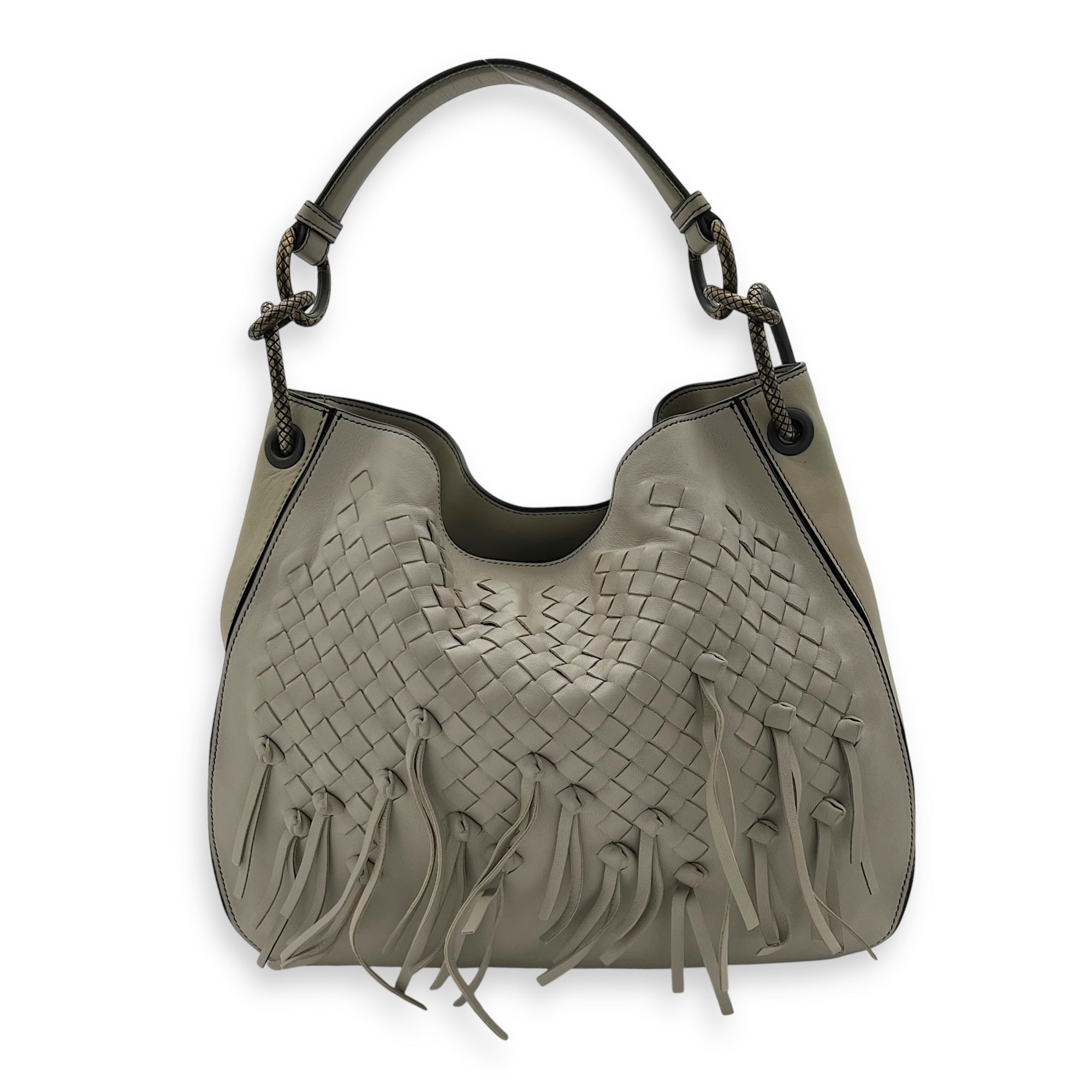Intrecciato Shoulder Bag White in Lambskin, Gunmetal hardware - Image 3